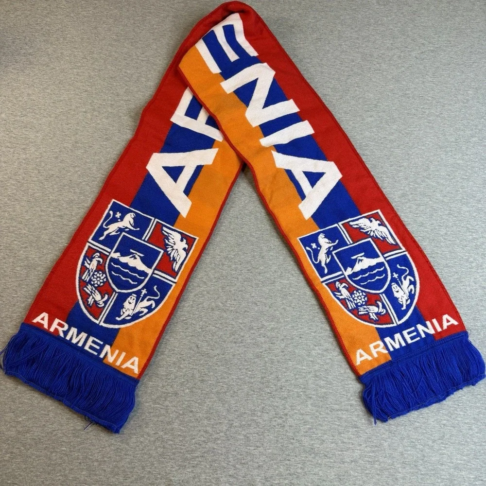 Armenia Football Soccer Fan Scarf Tricolor Flag Coat of Arms Knit Fringe